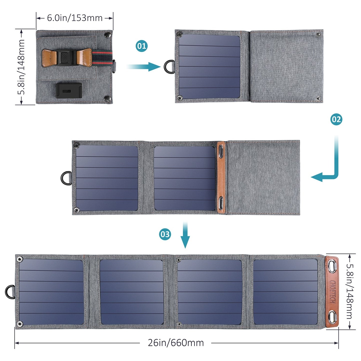 14W USB Foldable Solar Powered Charger