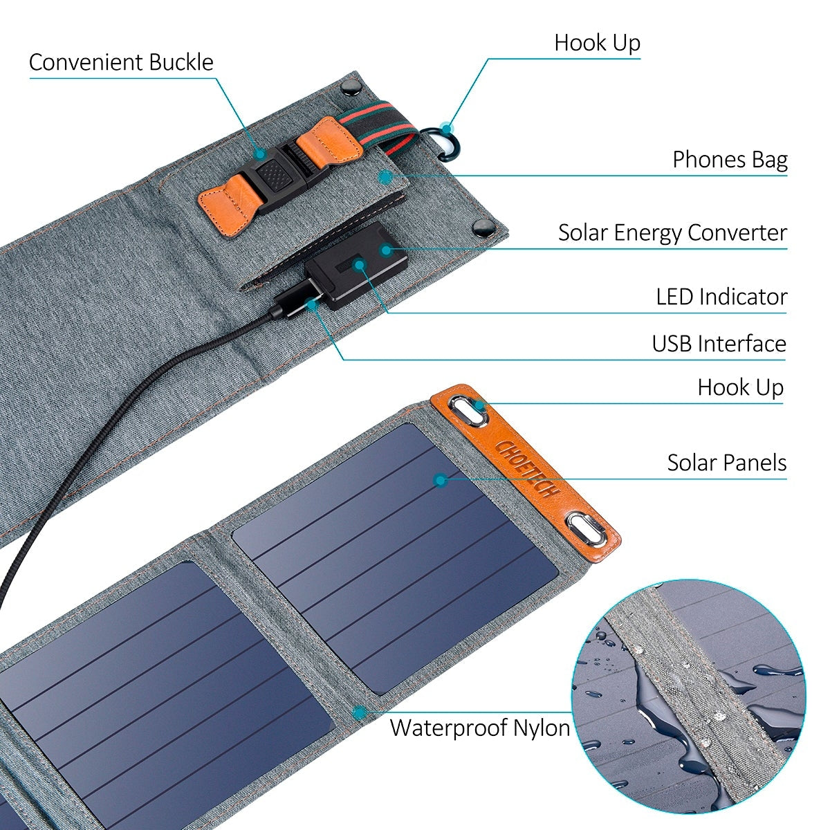 14W USB Foldable Solar Powered Charger