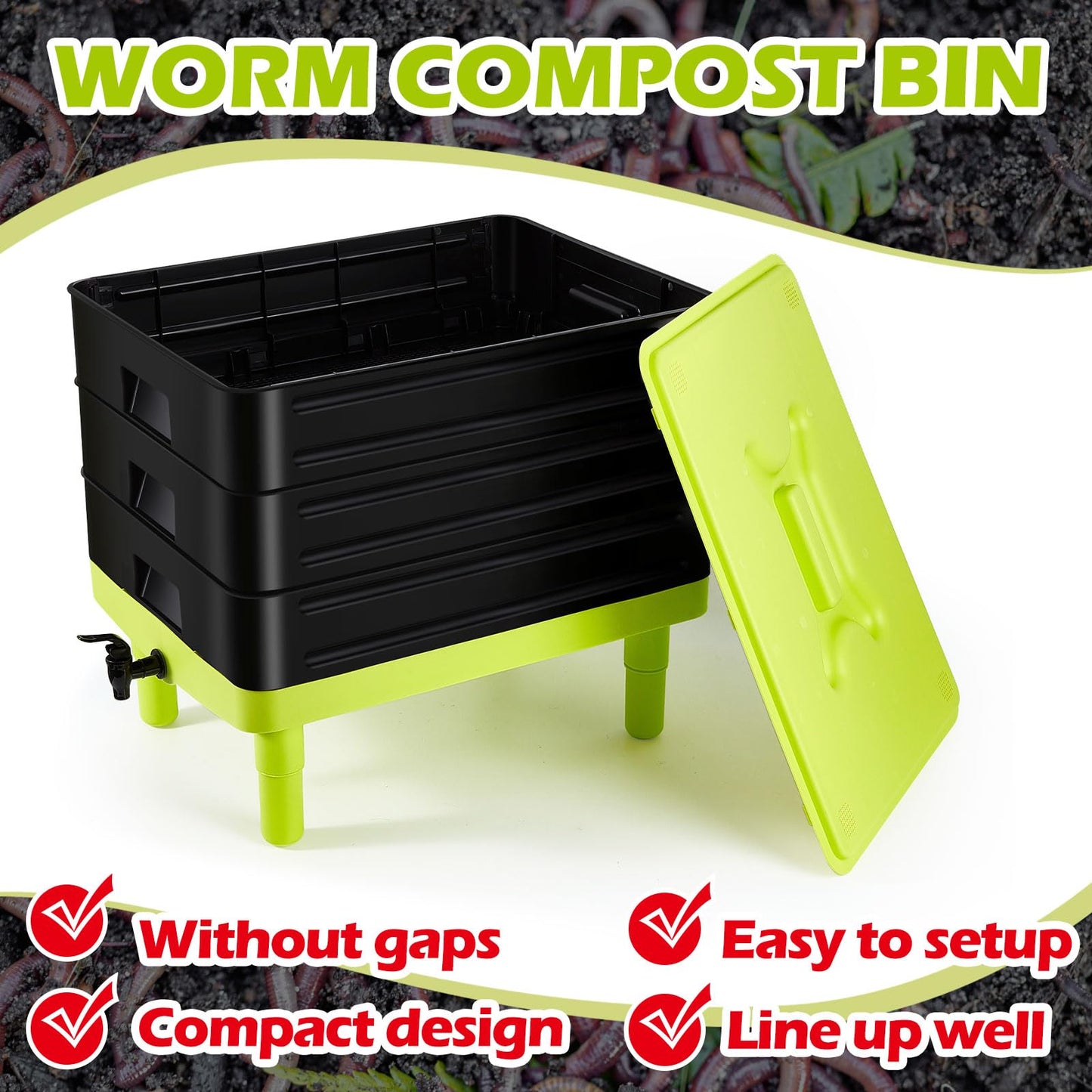 60L Large Worm Farm 3 Trays Worm Composter Bins Composting System