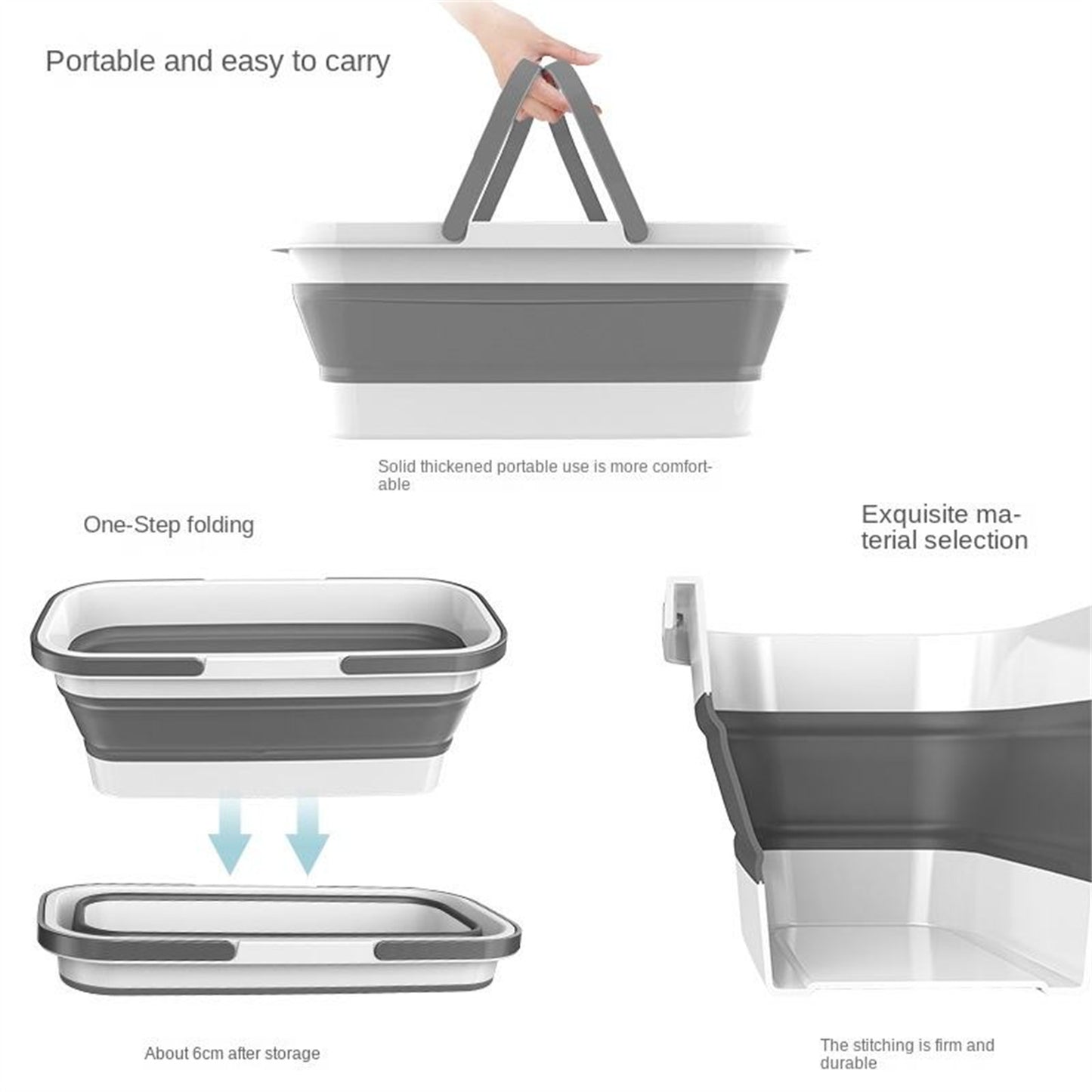 Silicone Folding Bucket Household Mop Outdoor Portable Plastic Bucket Grey White