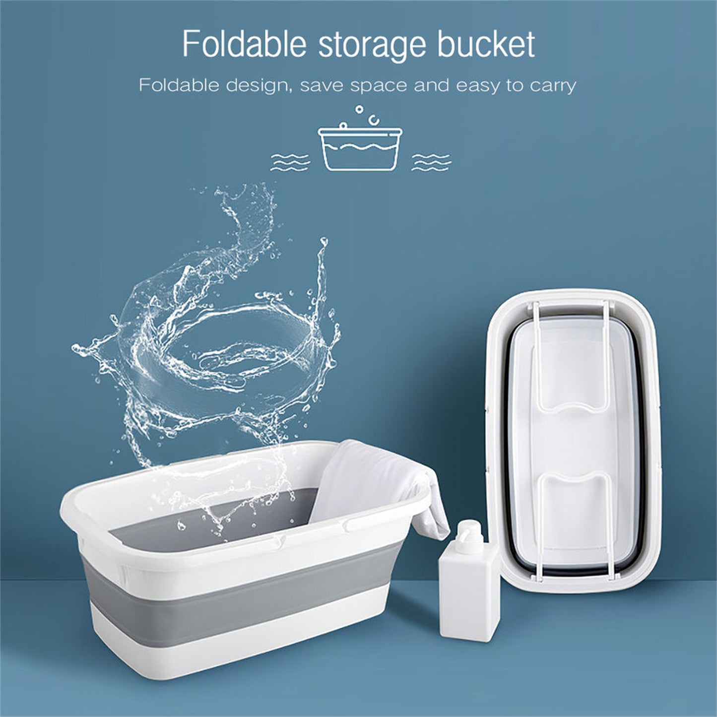 Silicone Folding Bucket Household Mop Outdoor Portable Plastic Bucket Grey White