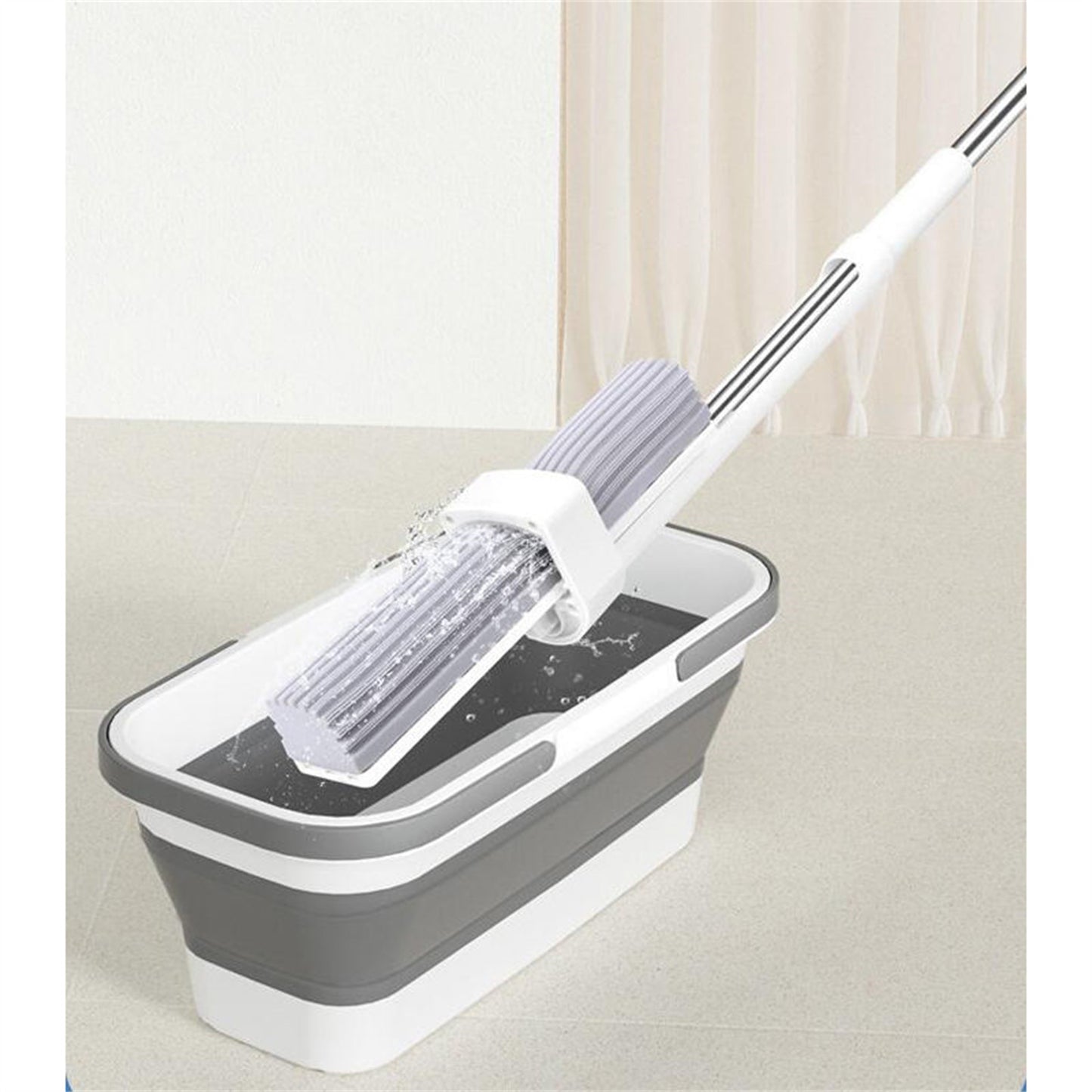 Silicone Folding Bucket Household Mop Outdoor Portable Plastic Bucket Grey White