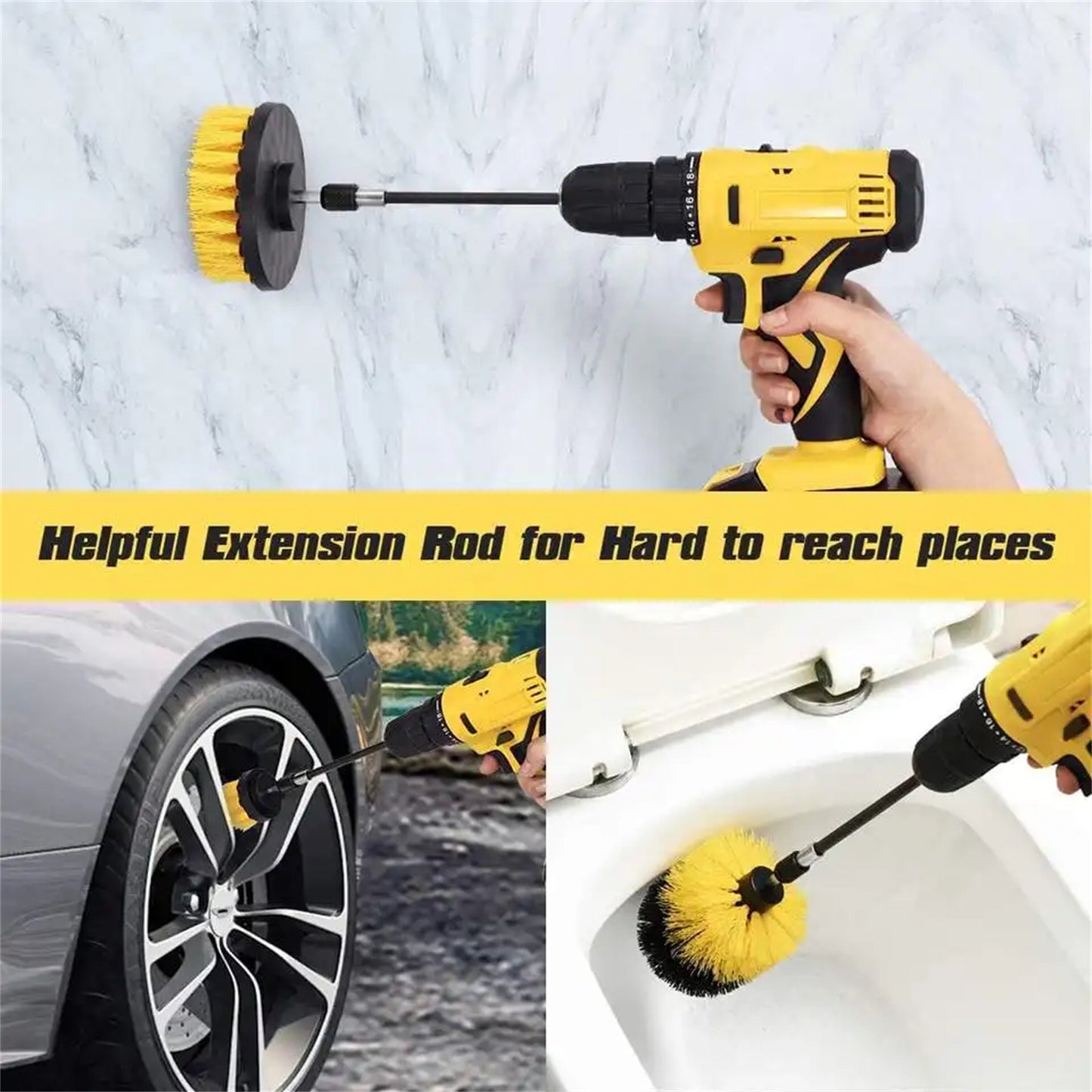 Three-Piece Electric Drill Set Bathroom Carpet Sink Cleaning Brush Head Black