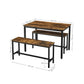 Industrial Rustic Brown Dining Table with 2 Benches