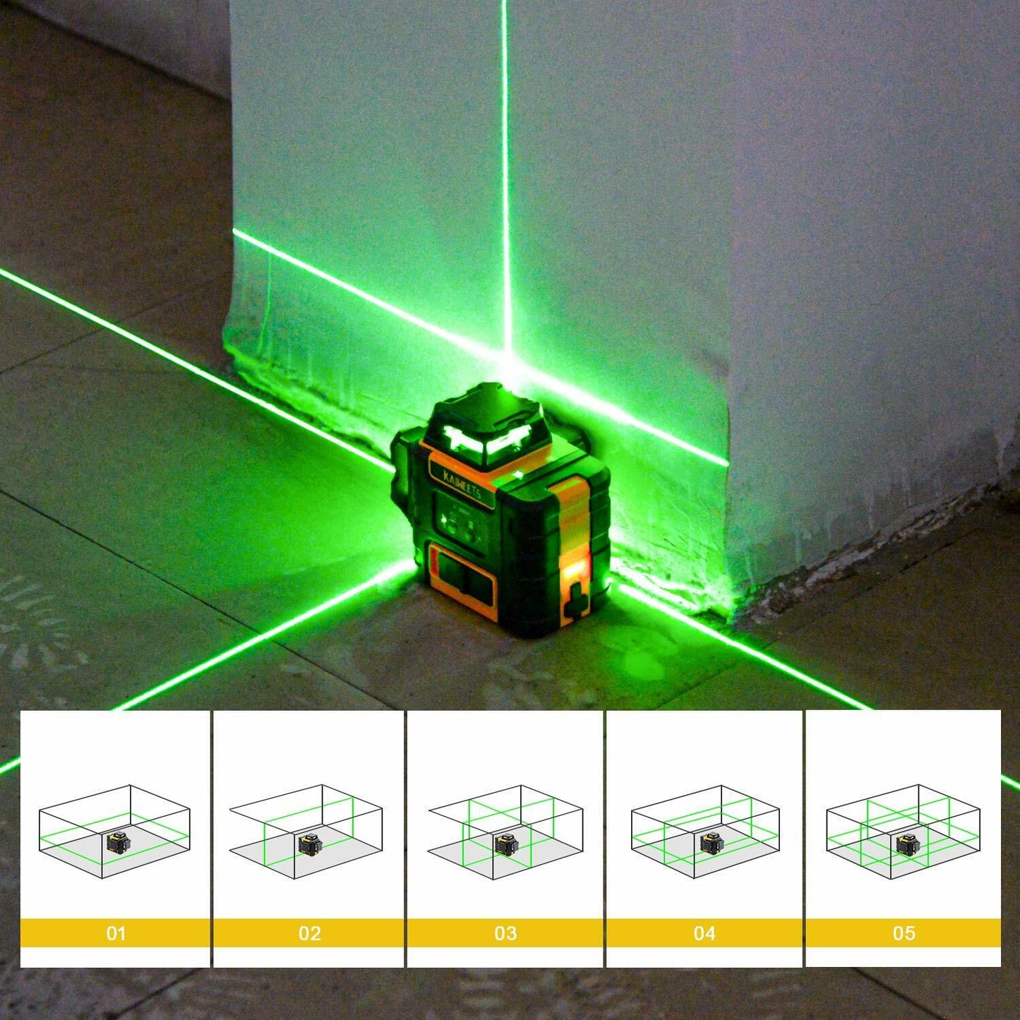 Green Laser Level 3 X 360° Rotary Self Levelling with 2 Rechargeable Battery