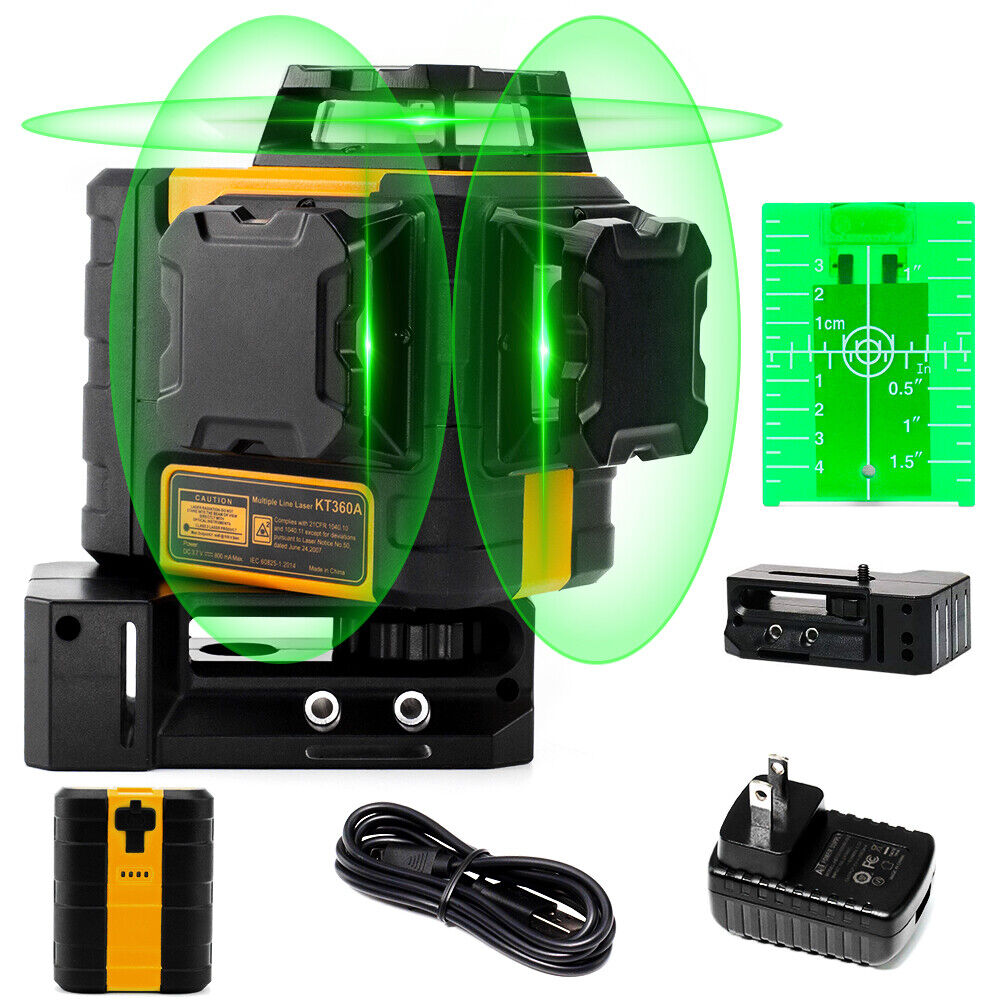 Green Laser Level 3 X 360° Rotary Self Levelling with 2 Rechargeable Battery