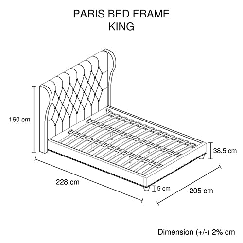 Bed Frame King Size in Grey Fabric Upholstered French Provincial High Bedhead