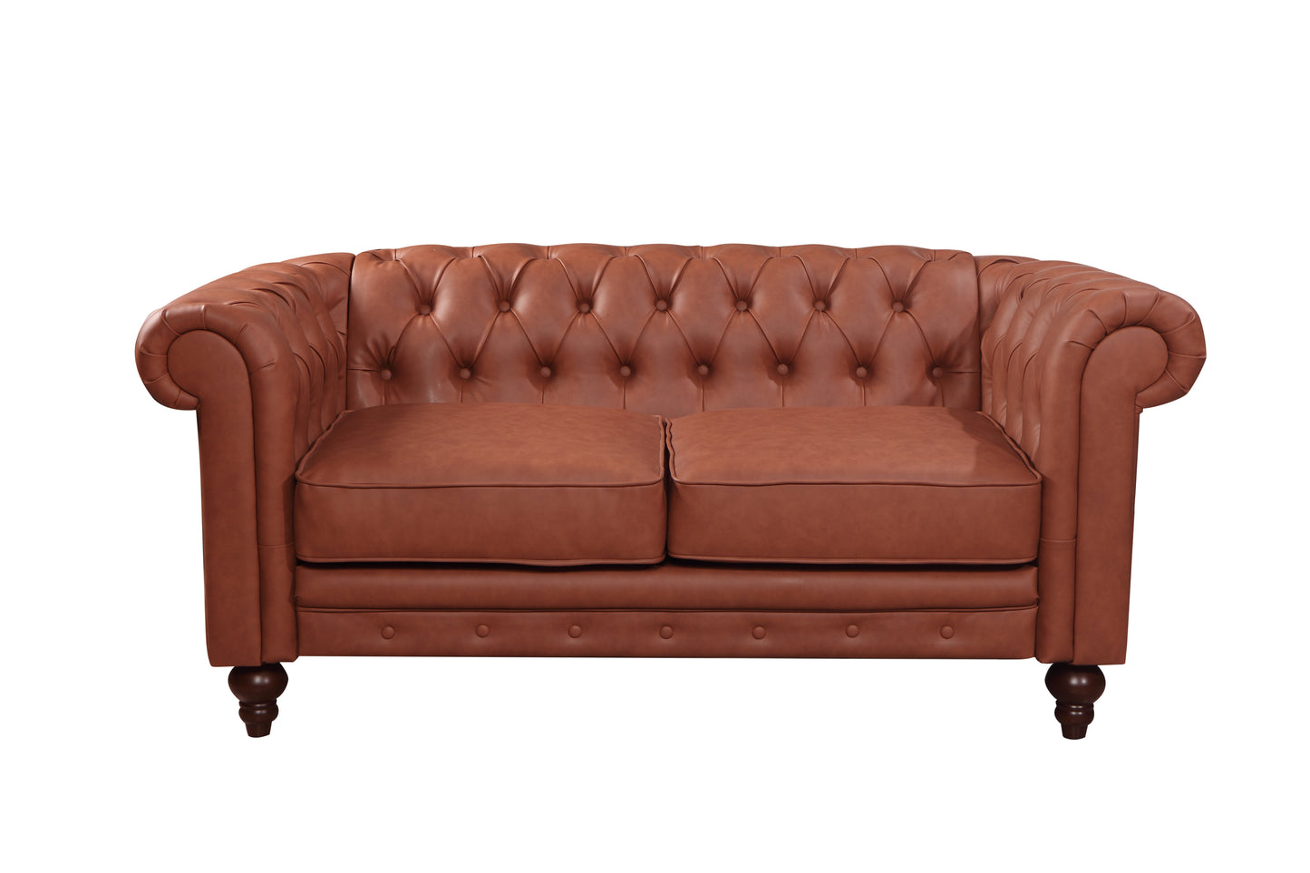 2 Seater Brown Sofa Lounge Chesterfield Style Button Tufted in Faux Leather