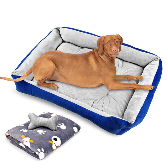 Navy Dog Bed Pet Cat Calming Floor Mat Sleeping Cave Washable Extra Large 29701
