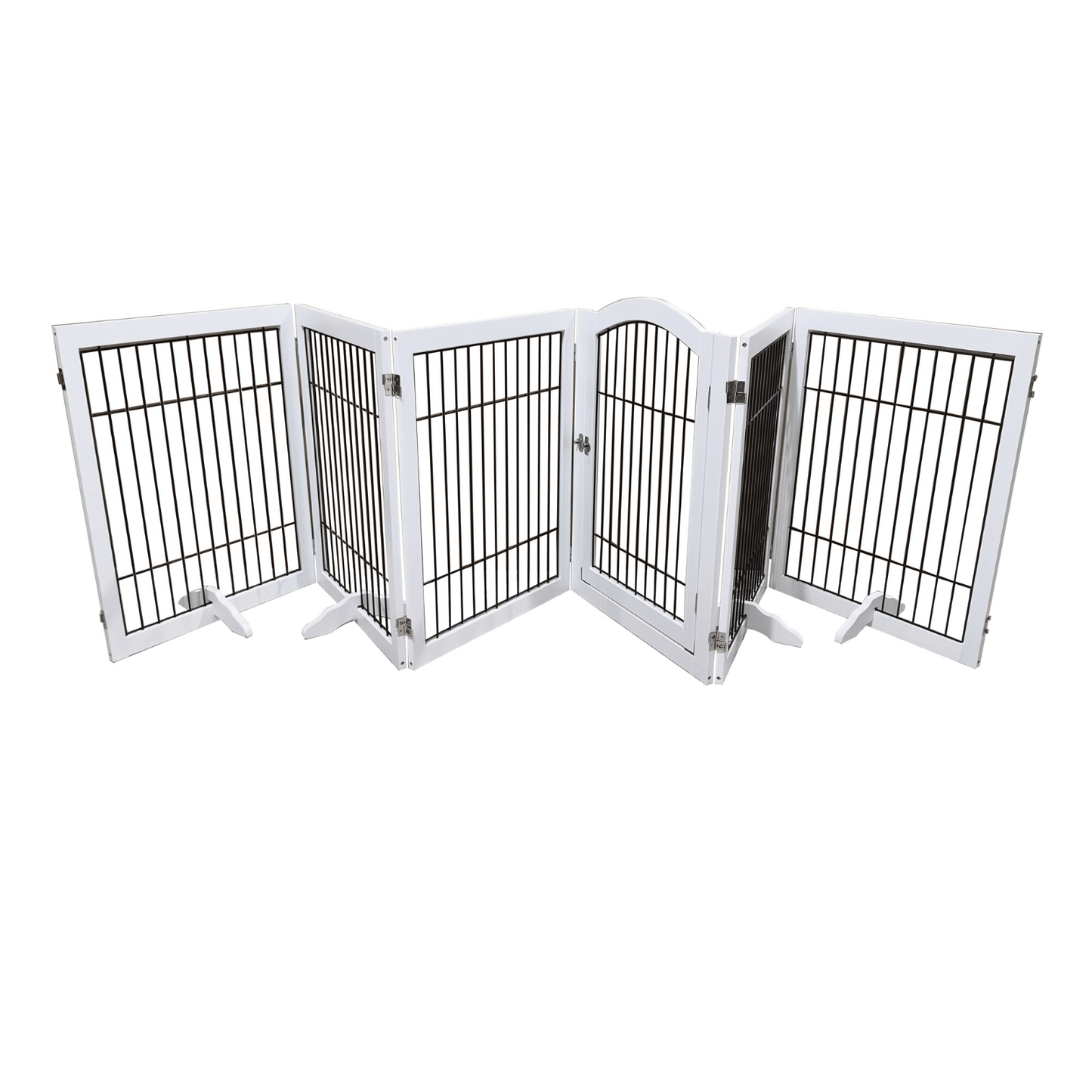 Wooden Dog Pen and Six Panel Pet Gate, White