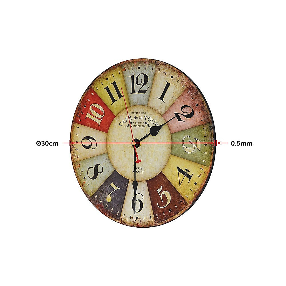 Large Colourful Wall Clock Kitchen  Office Retro Timepiece