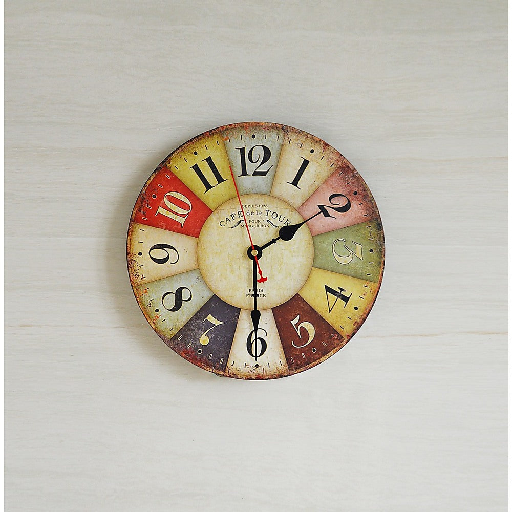 Large Colourful Wall Clock Kitchen  Office Retro Timepiece