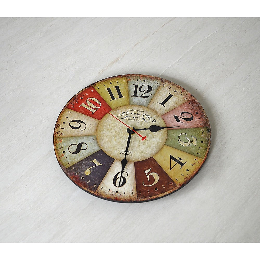 Large Colourful Wall Clock Kitchen  Office Retro Timepiece