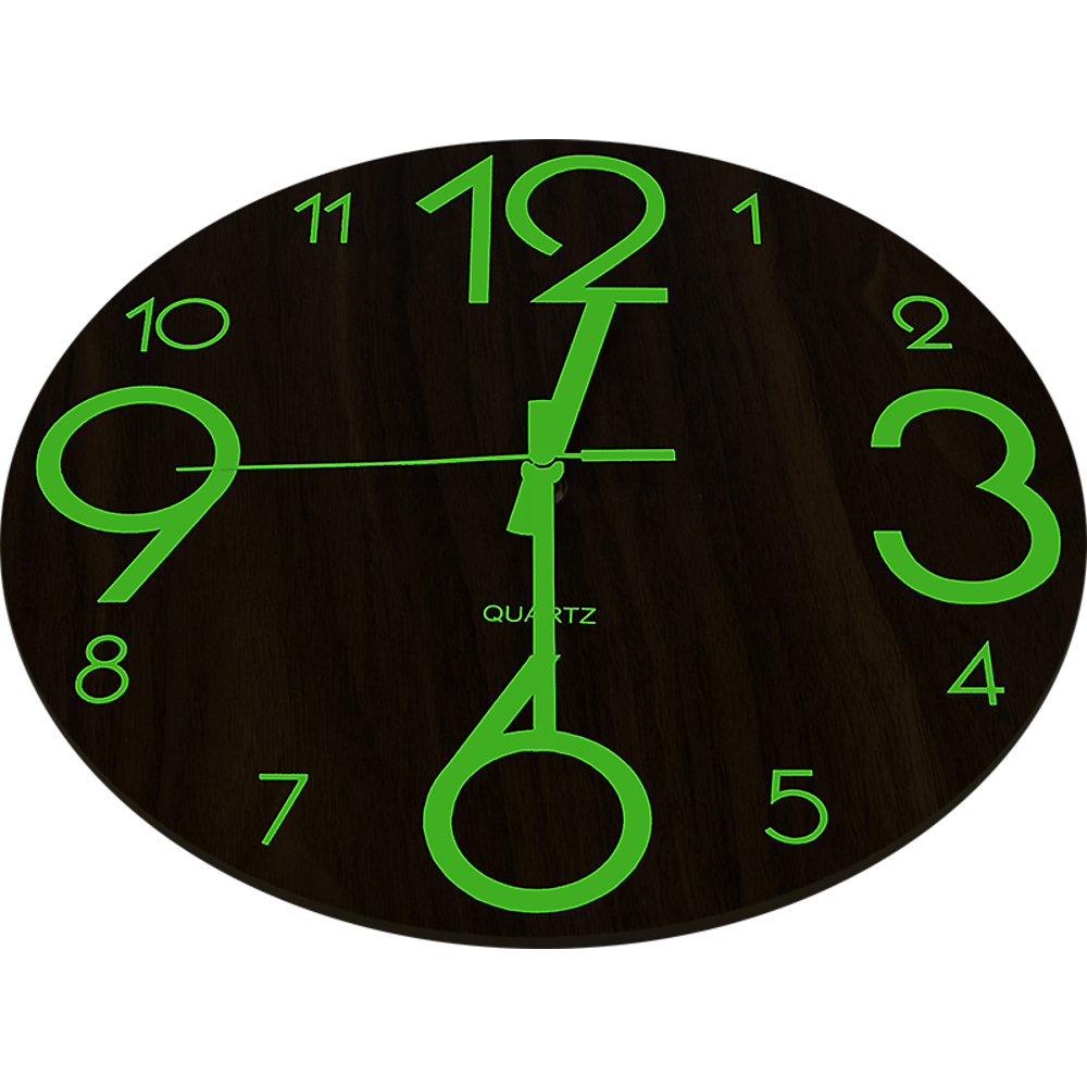 Glow In Dark Wall Clock Luminous Quartz Wooden Non Ticking Home Decor 12'' 30cm