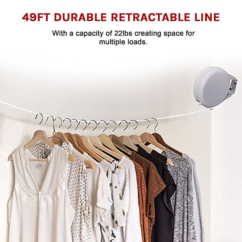 Retractable Clothesline Hang Clothes Line 20 Ft Retracts Automatically