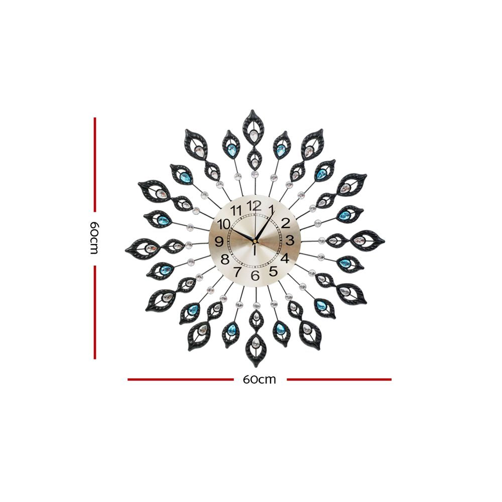 Large Modern 3D Crystal Wall Clock Luxury Art Silent Round Dial Home Decor