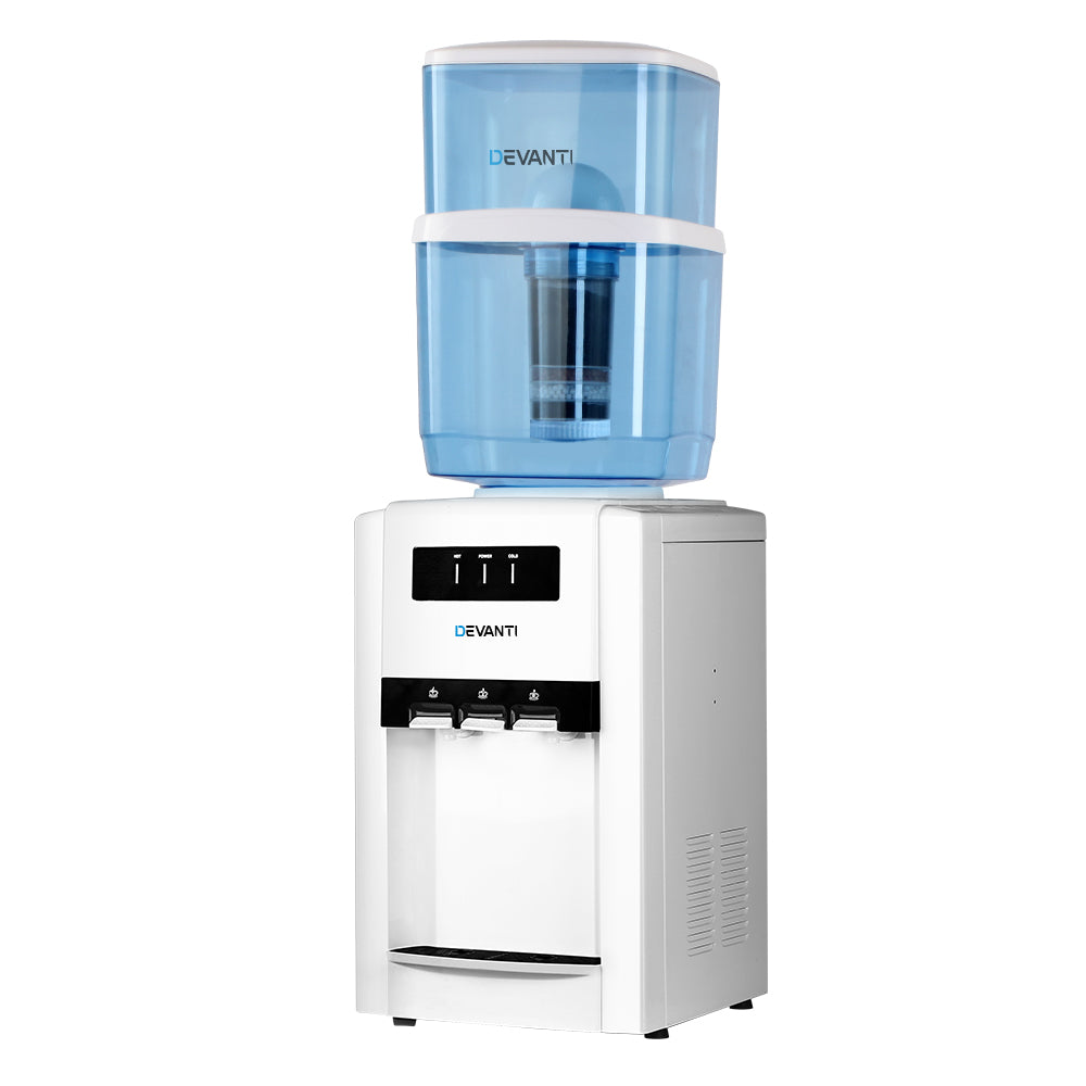 22L Bench Top Water Cooler Dispenser Filter Purifier Hot Cold Room Temperature Three Taps