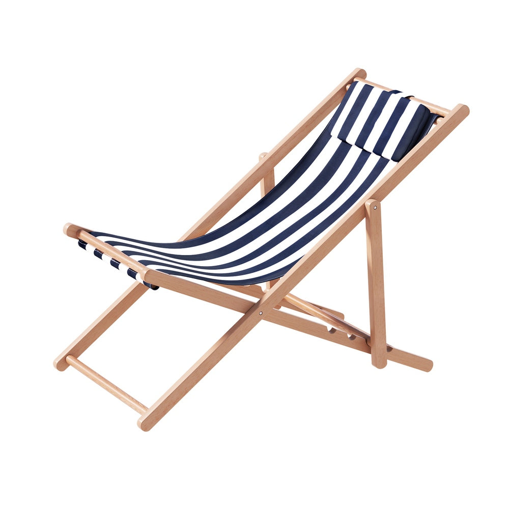 Outdoor Deck Chair Wooden Sun Lounge Folding Beach Patio Furniture Blue