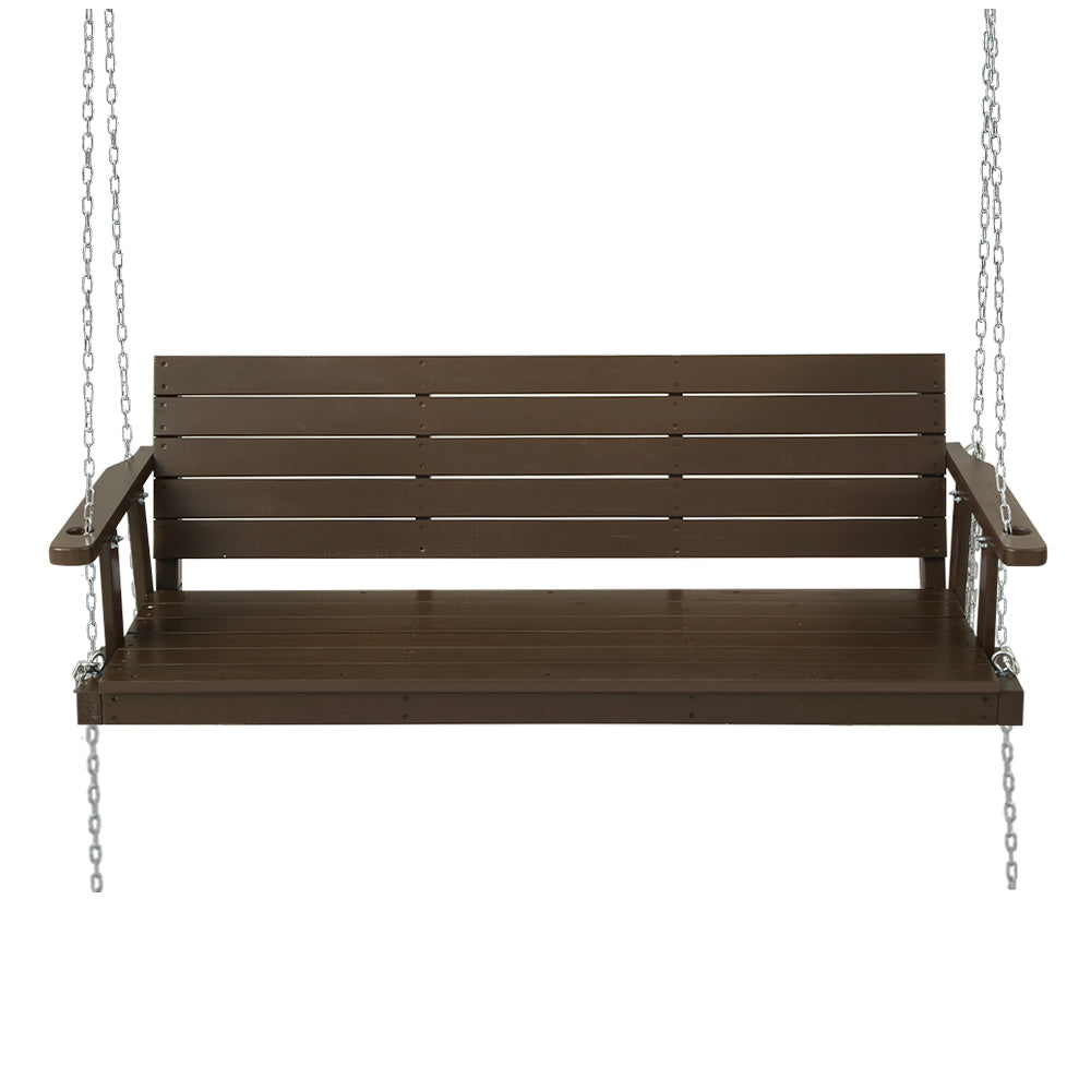 Porch Swing Chair with Chain Outdoor Furniture 3 Seater Bench Wooden Brown