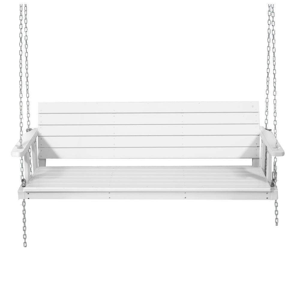 Porch Swing Chair with Chain Outdoor Furniture 3 Seater Bench Wooden White