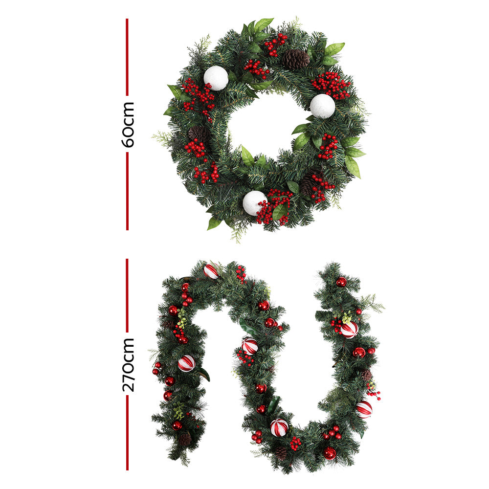 Christmas Garland with Wreath Set Ornaments Xmas Tree Decor