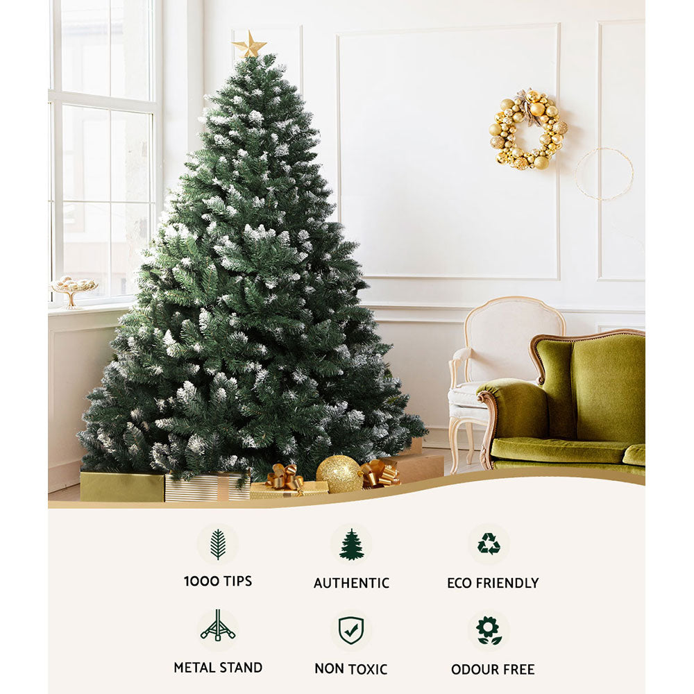 Christmas Tree 2.1M Xmas Trees Decorations Snowy Green 1000 Tips