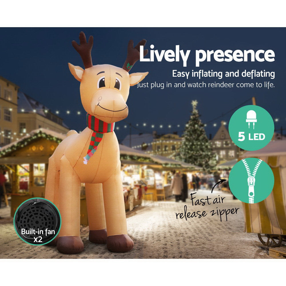 5M Christmas Inflatable Reindeer Giant Deer Air-Power Light Inside