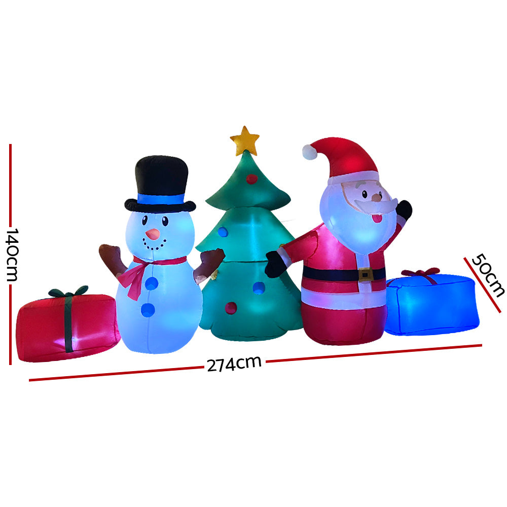 2.7M Christmas Inflatable Tree Snowman Lights Outdoor Decorations