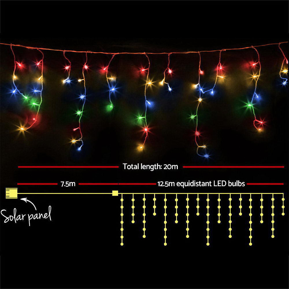 500 LED Solar Powered Christmas Icicle Lights 20M Outdoor Fairy String Party Multicolour