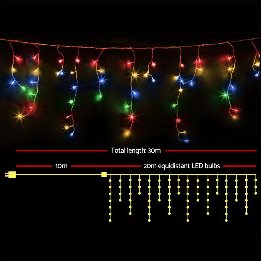 800 LED Christmas Icicle Lights Multicolour