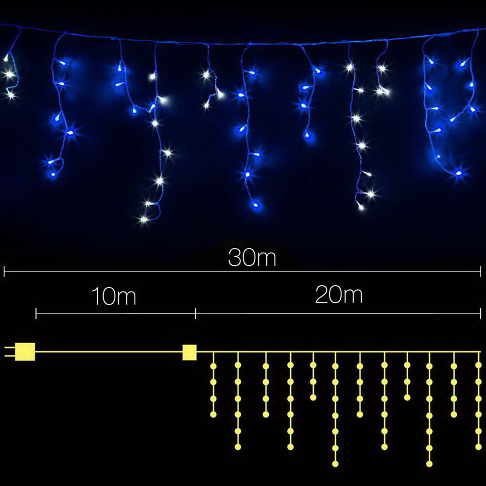 800 LED Christmas Icicle Lights White and Blue