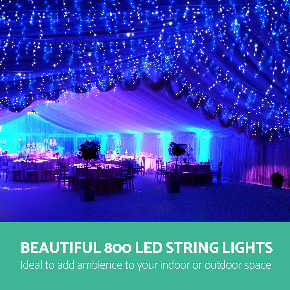 800 LED Christmas Icicle Lights White and Blue