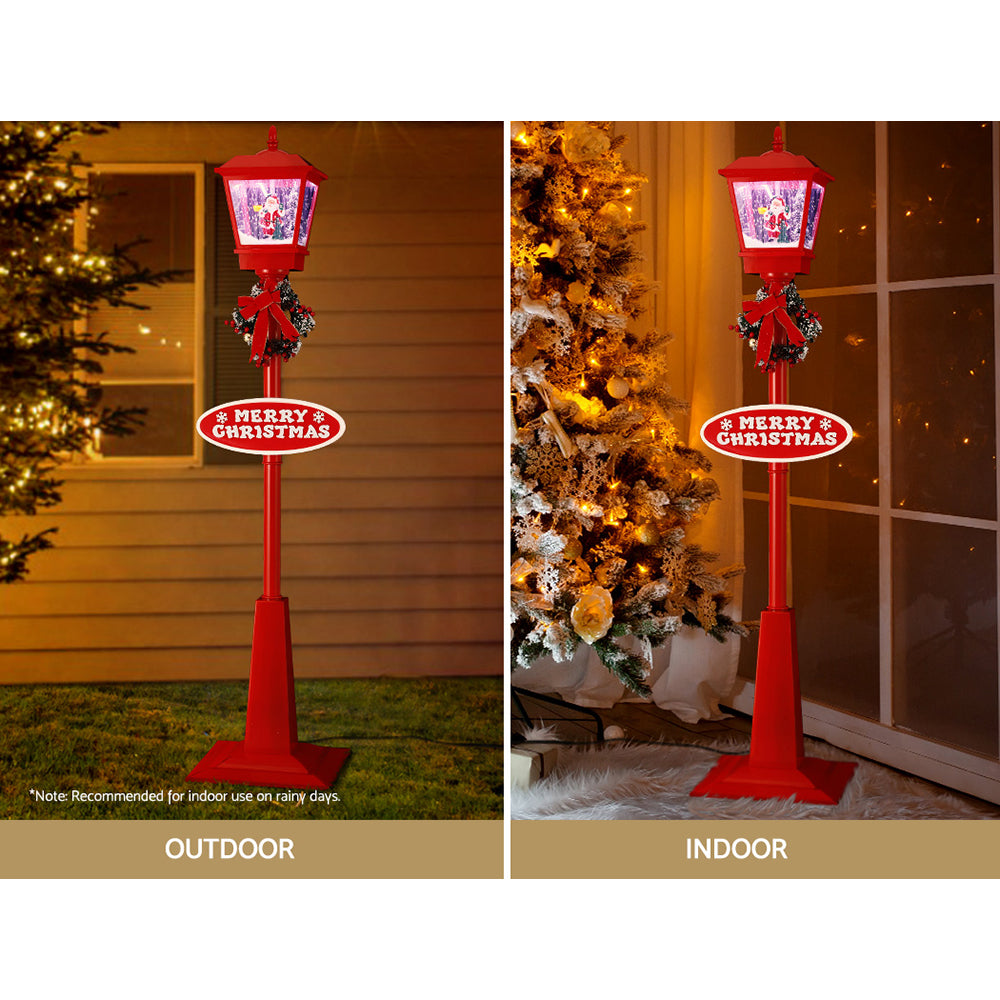 1.8M Christmas Lamp Post Lights with Falling Snow Street Red Decor