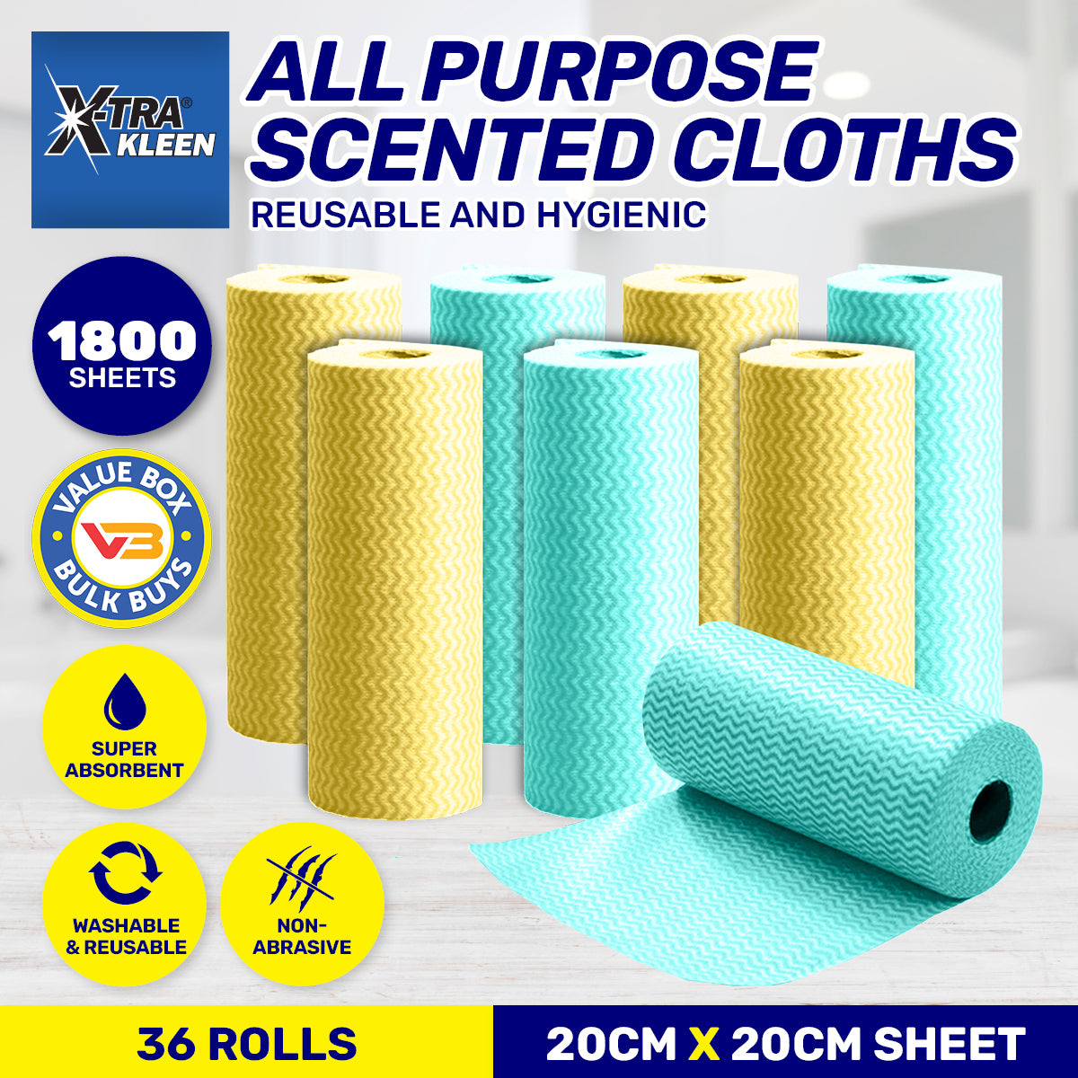 1800PCE Scented All Purpose Washcloth Rolls Non Abrasive 20 x 20cm