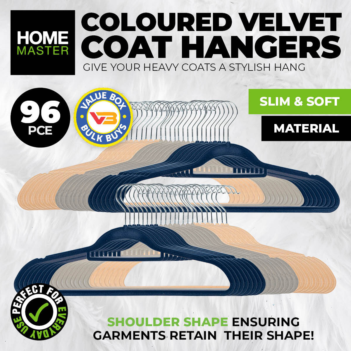 96PCE Velvet Coat Hangers Non-Slip Slim Design Swivel Hooks 45cm