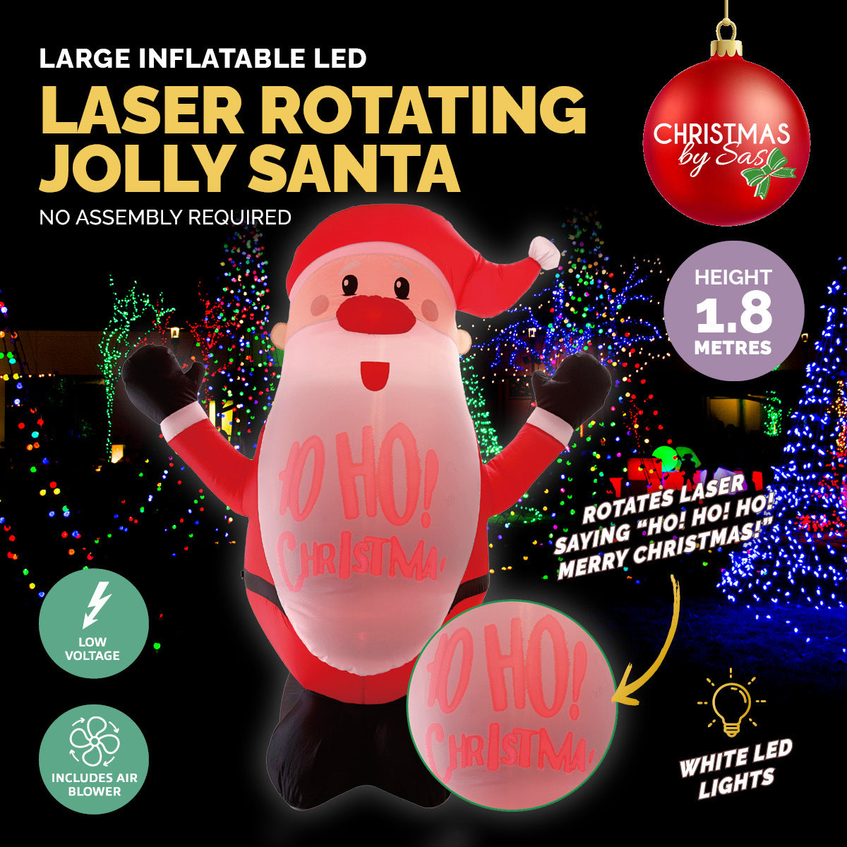 1.8m Self Inflatable LED Jolly Santa Rotating Lights