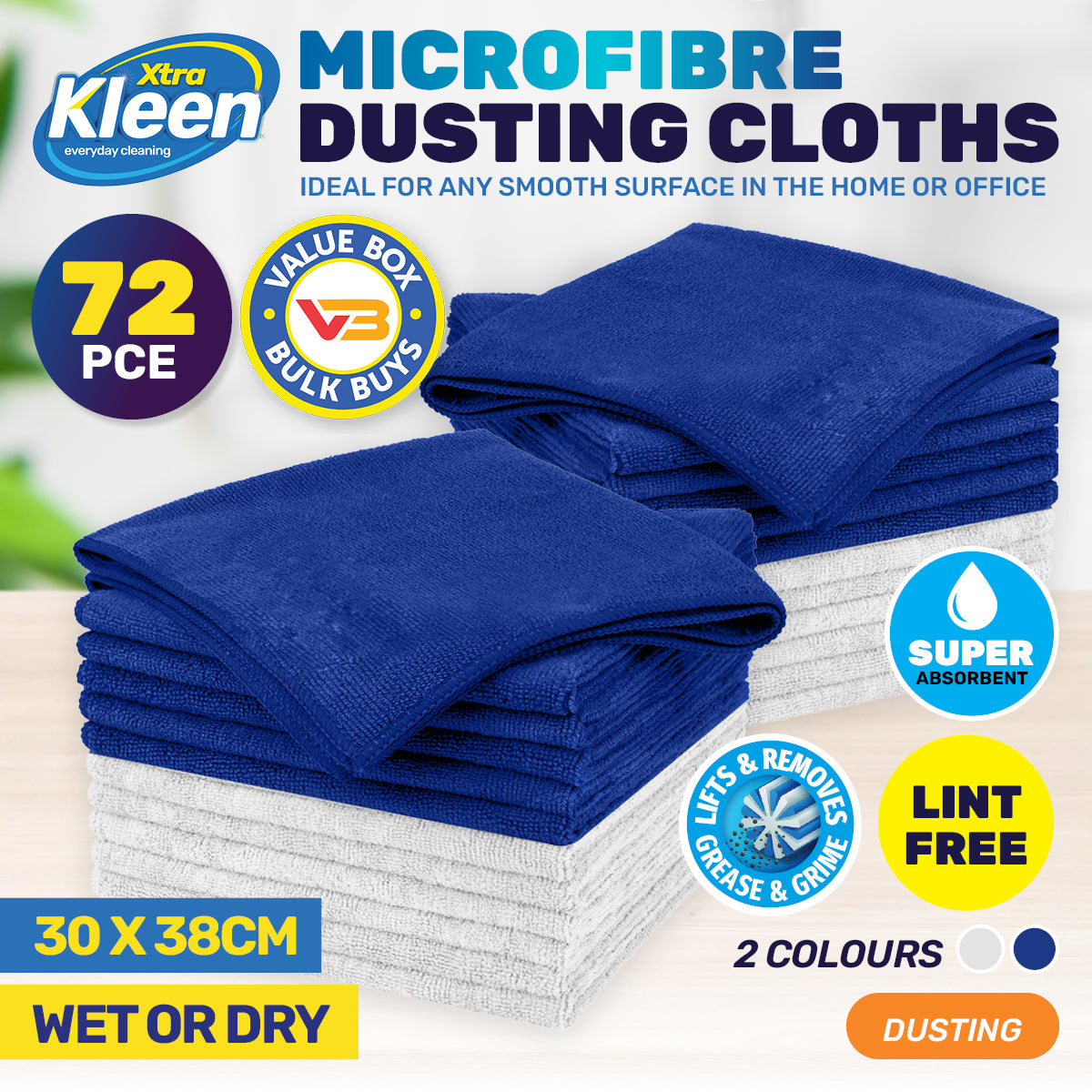 72PCE Microfibre Dusting Cloth Lint Free Super Absorbent 30 x 38cm