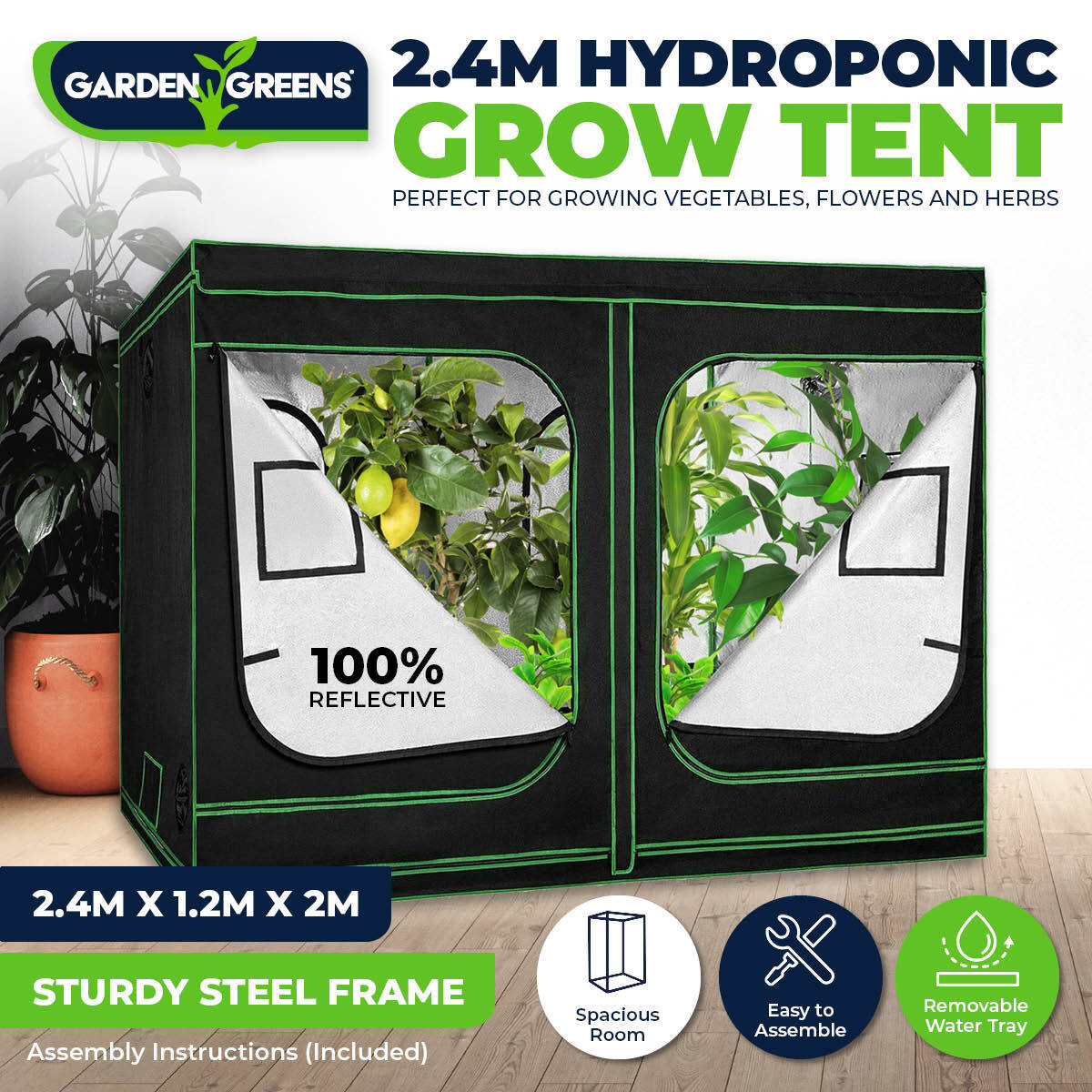 Grow Tent Kits 2.4m x 1.2m x 2m Hydroponics Indoor Grow System