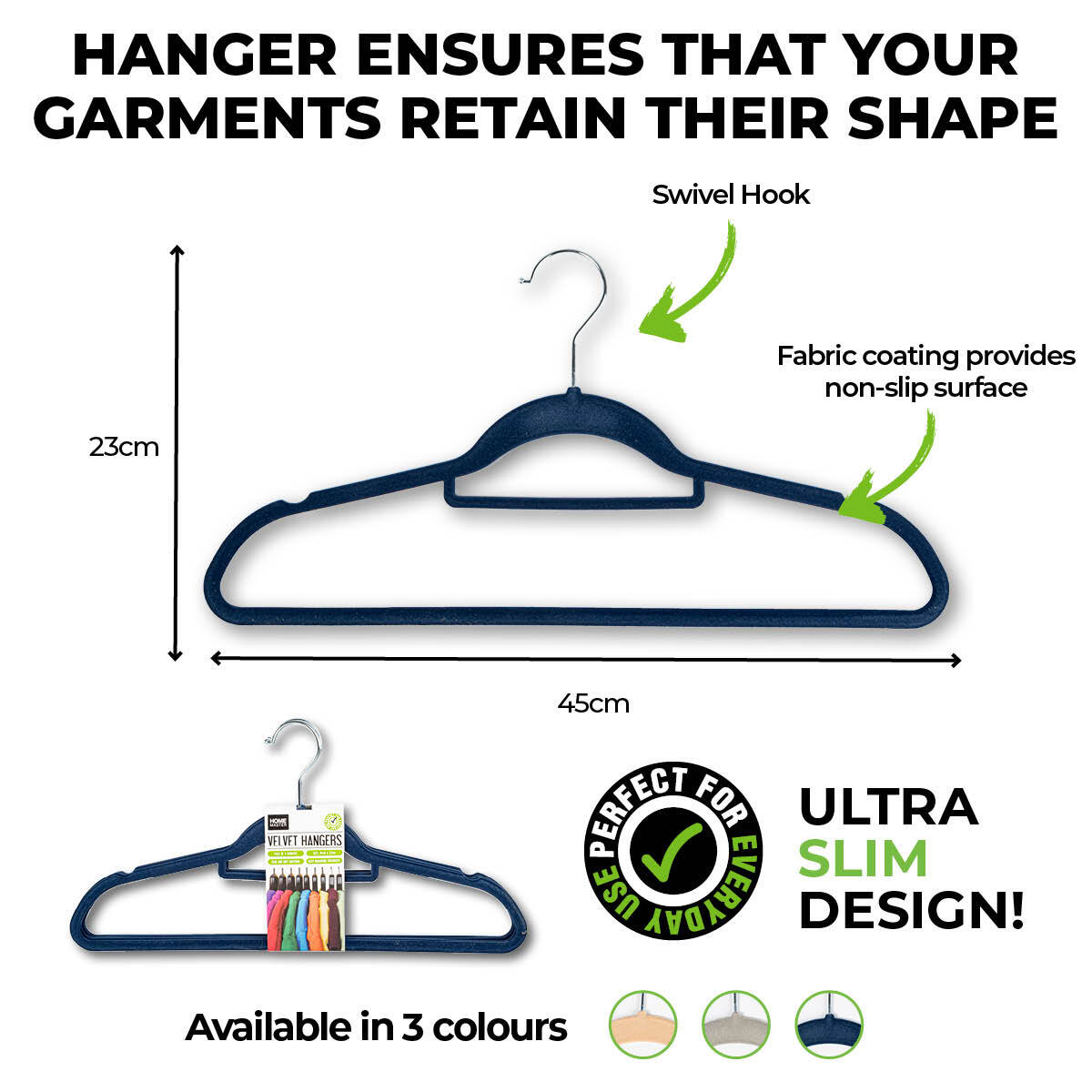 96PCE Velvet Coat Hangers Non-Slip Slim Design Swivel Hooks 45cm