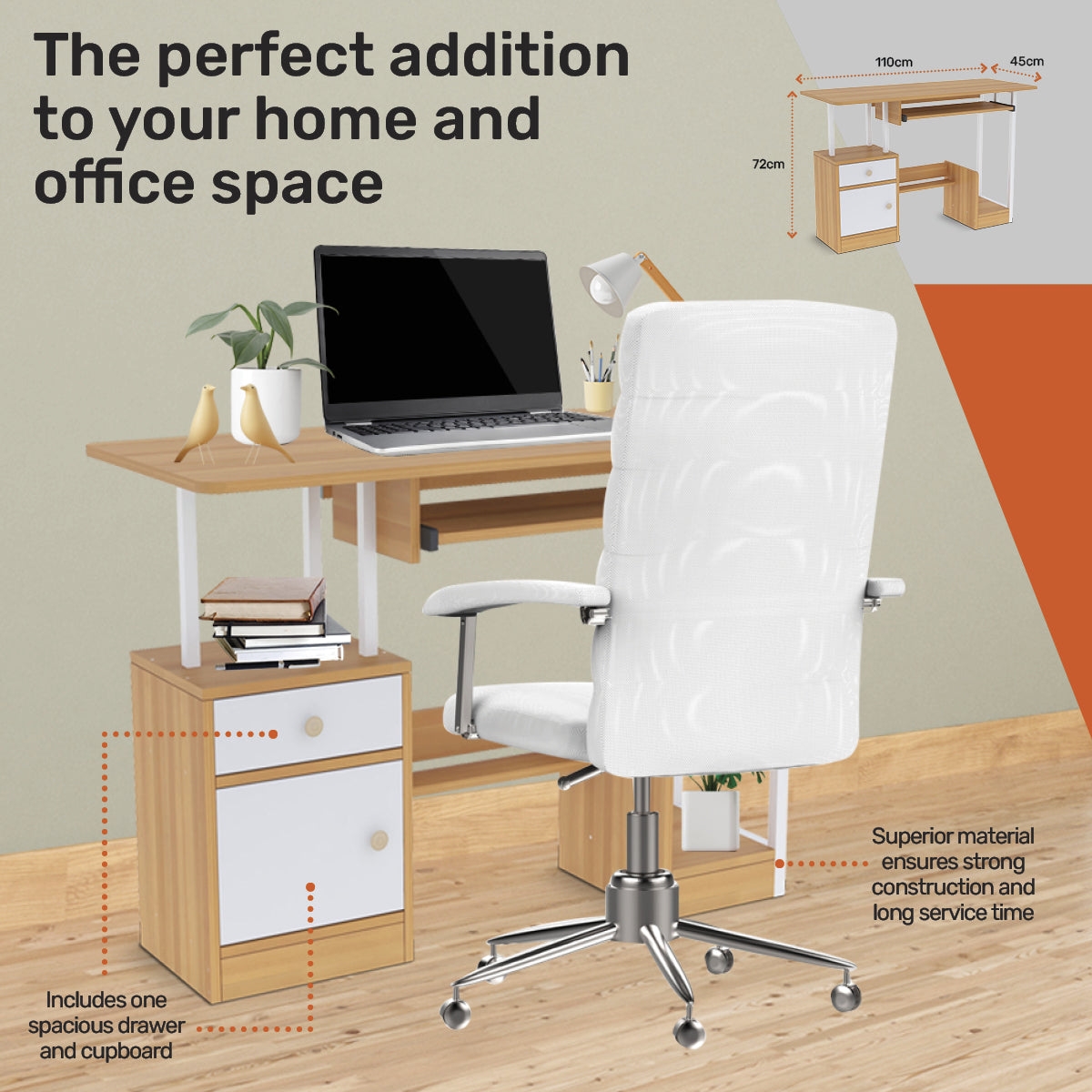 Computer Desk Workstation Storage Spacious Stylish 110 x 72cm