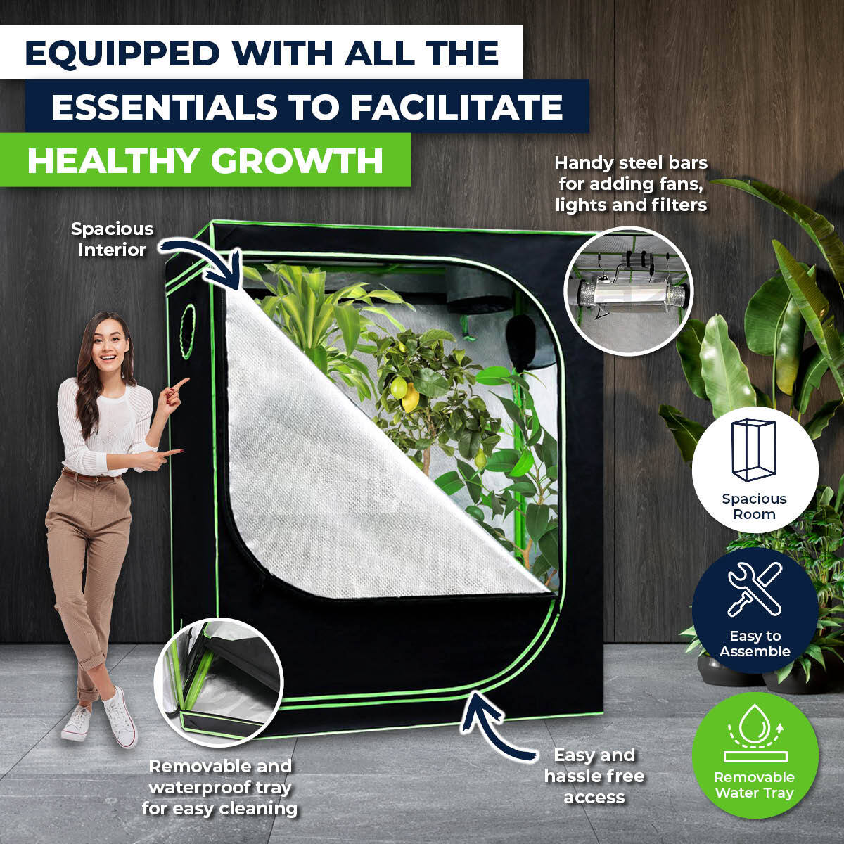 1.8m x 2m Hydroponic Grow Tent Sturdy Reflective Oxford Fabric