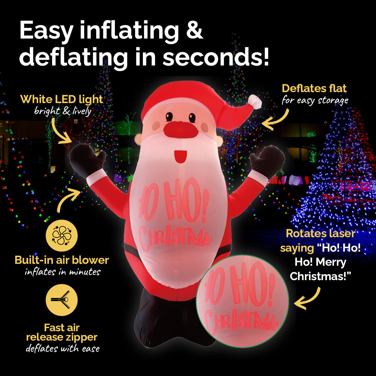 1.8m Self Inflatable LED Jolly Santa Rotating Lights