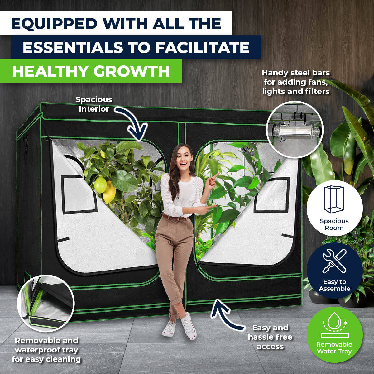 Grow Tent Kits 2.4m x 1.2m x 2m Hydroponics Indoor Grow System