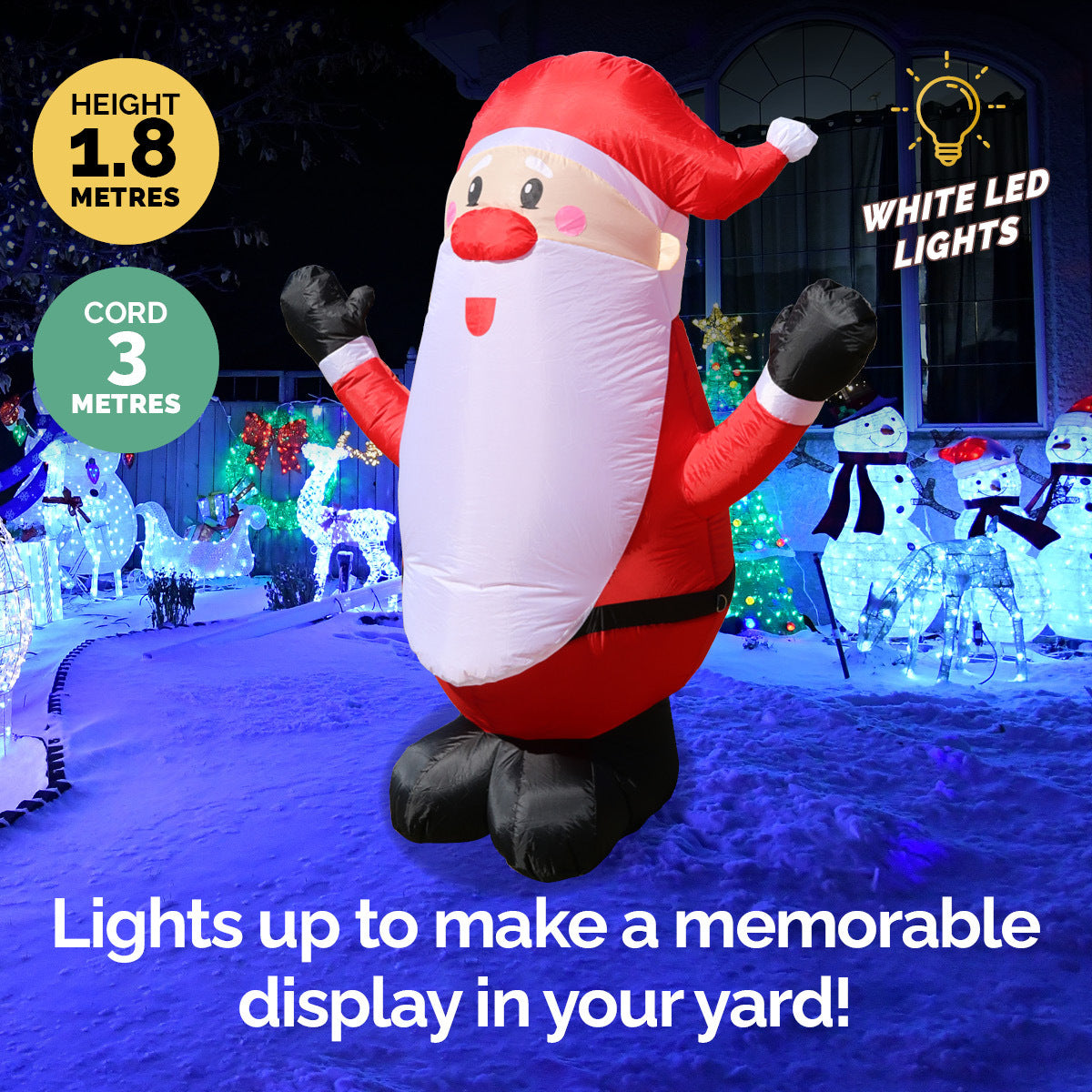 1.8m Self Inflatable LED Jolly Santa Rotating Lights