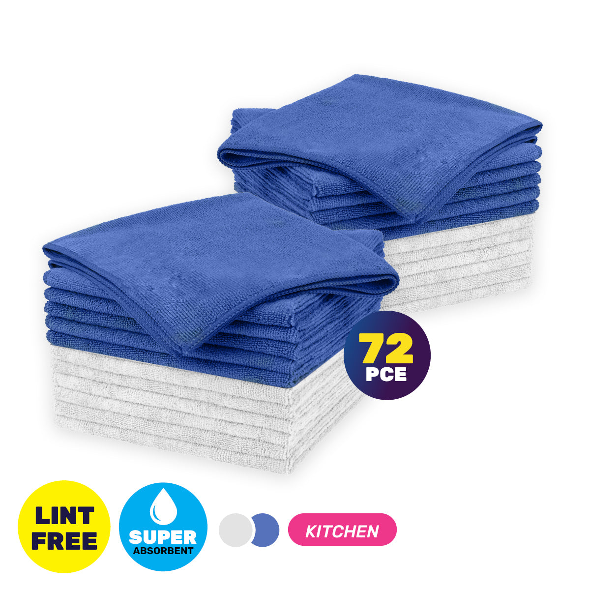 72PCE Microfibre Kitchen Cloth Lint Free Super Absorbent 30 x 38cm