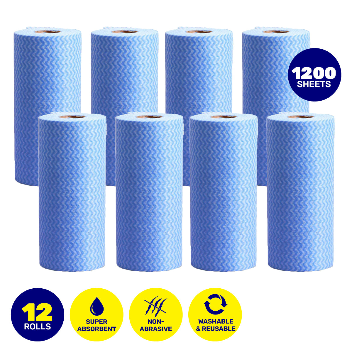 1200PCE All Purpose Jumbo Washcloth Rolls Reusable 30 x 30cm