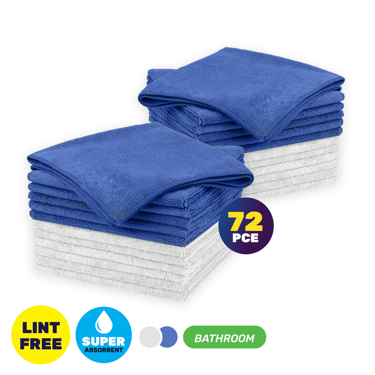 72PCE Microfibre Bathroom Cloths Lint Free Absorbent 30 x 38cm