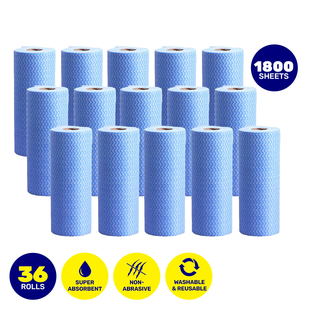 1800PCE All Purpose Washcloth Rolls Reusable Non Abrasive 20 x 20cm